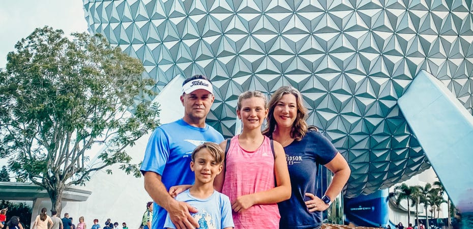 Road trips from Dallas Family in front of Epcot ball