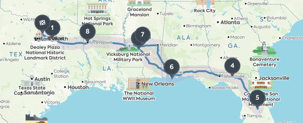 Family Road Trips from Dallas Route Family Road Trips from Dallas Shreveport Map of Route